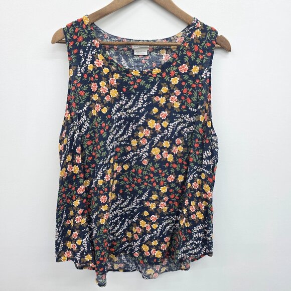 Van Heusen Sleeveless Navy Floral Blouse Womens XXL Cottagecore Lightweight Top - Picture 2 of 10